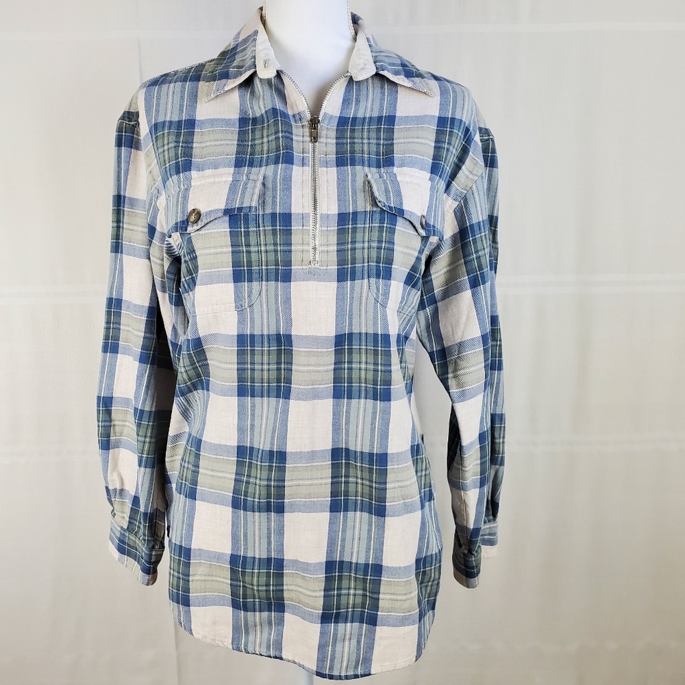 Jones New York Sport 1/4 zip plaid flannel shirt S